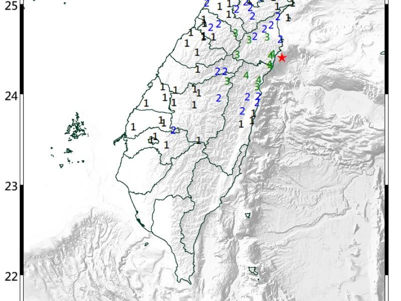 宜蘭外海再震芮氏規模5.1 花蓮最大震度4