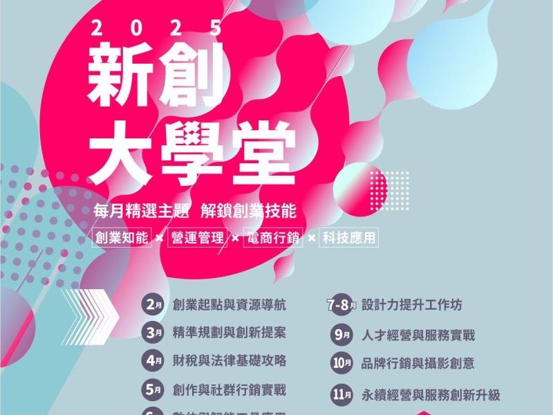 114年度「新創大學堂」每月精選主題出爐