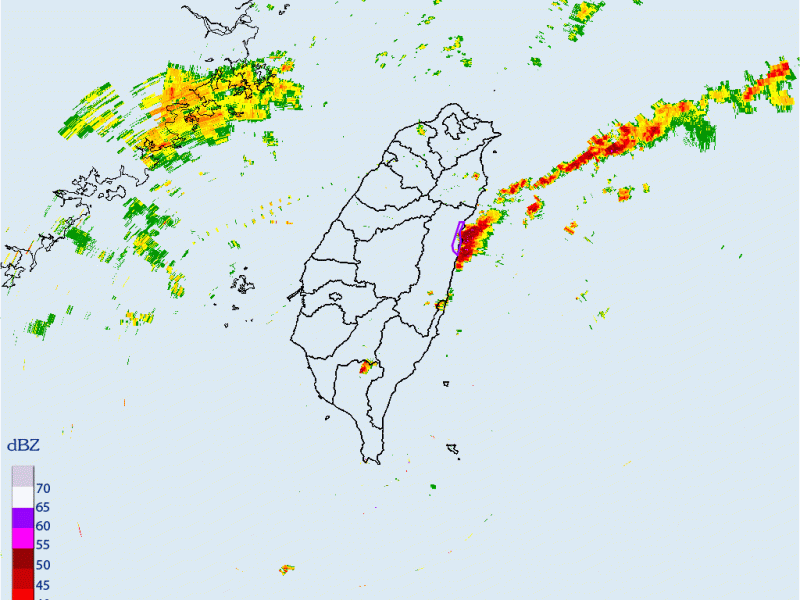 氣象署今晚對「花蓮縣」發布大雷雨即時訊息