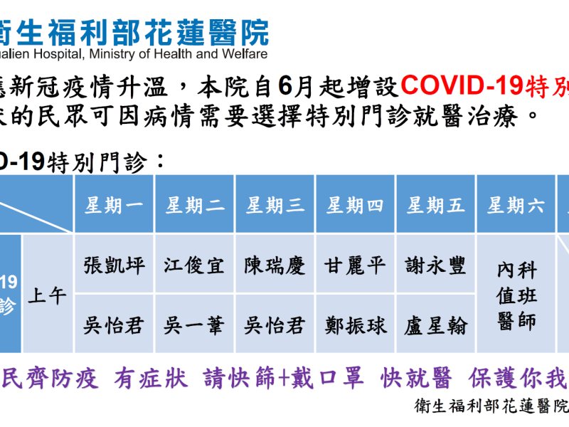 花蓮醫院端午加開 「COVID-19特別門診」全力守護東部民眾健康