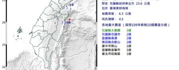 花蓮昨晚連兩震