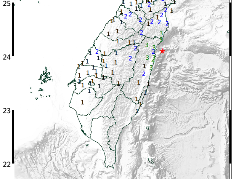 花蓮東部海域今晚地震規模5.1　花蓮最大震度4級