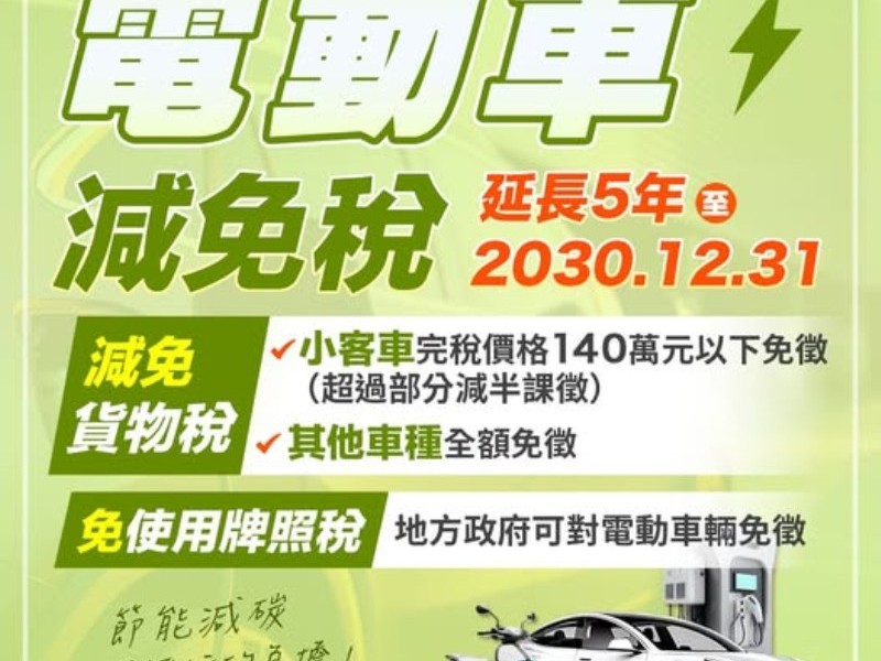 電動車免牌照稅至119年12/31