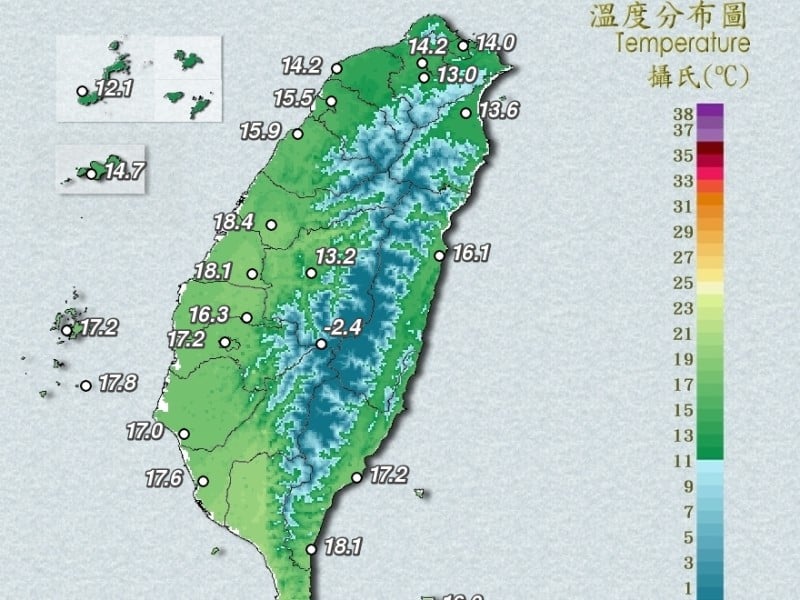 低溫特報 ! 強烈大陸冷氣團、輻射冷卻 花蓮有10度以下氣溫發生機率