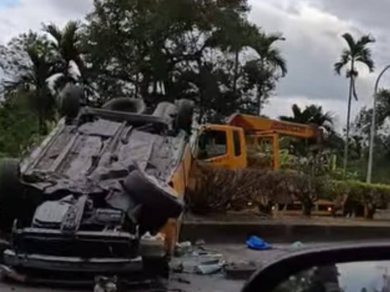 台9線志學路段再次事故 ! 車撞毀翻覆 警方排除中