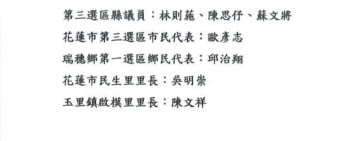 民進黨公布花蓮縣各選區提名候選人