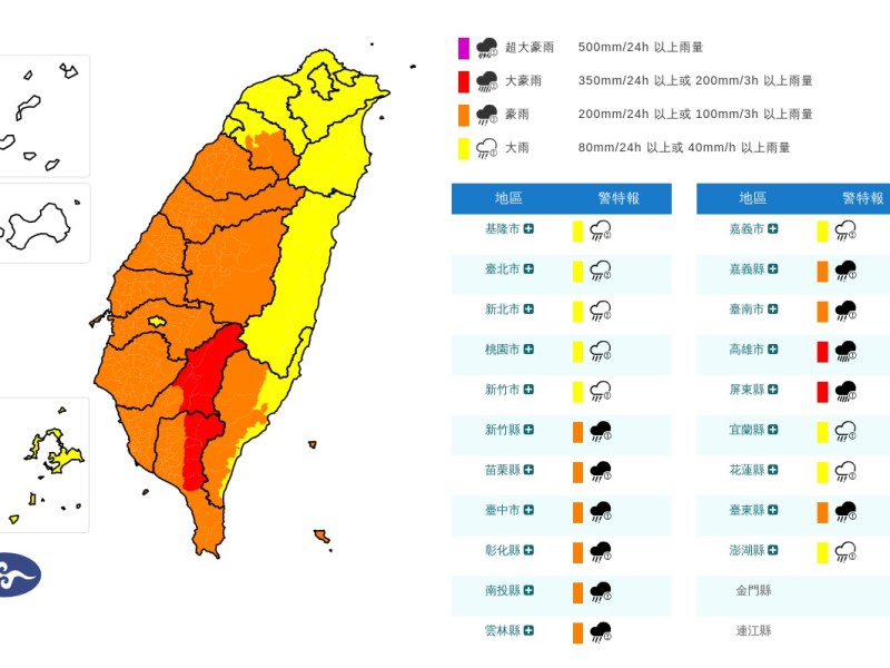 鋒面挾西南氣流襲台　氣象署發布豪雨特報　山區慎防大豪雨